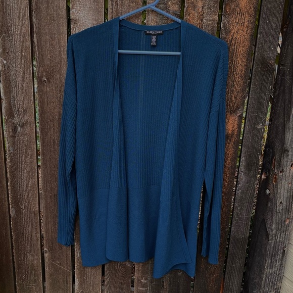 Eileen Fisher Ribbed Tencel Teal Open Cardigan Sweater Sz Petite Medium - Picture 5 of 11